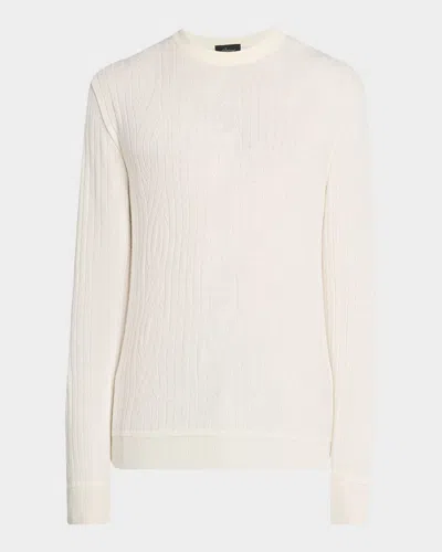 Brioni Men's Wool And Cashmere Cable Knit Crewneck Sweater In White