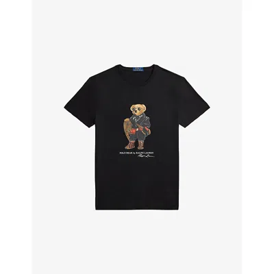 Polo Ralph Lauren Mens Fa25 Black Holiday Bear Bear-print Short-sleeve Cotton T-shirt In Black