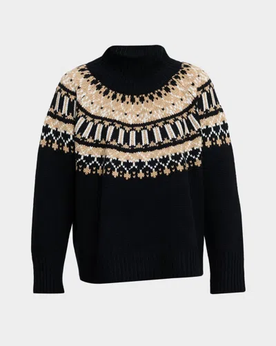 Sablyn Scottie Slouchy Fairisle Mock Neck Sweater In Black