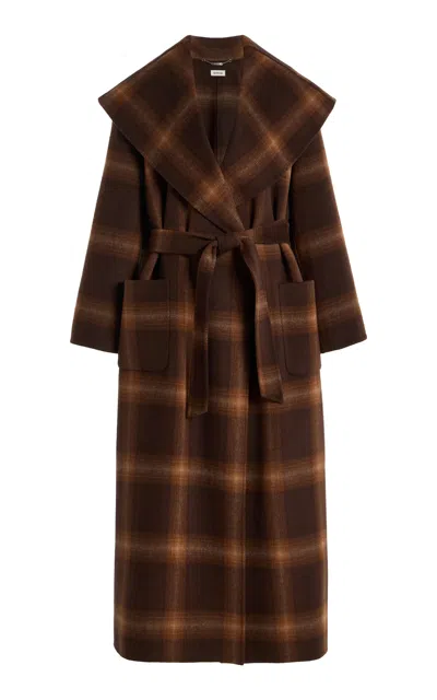 Simkhai Mulhollond Plaid Wool Robe Coat In Burgundy
