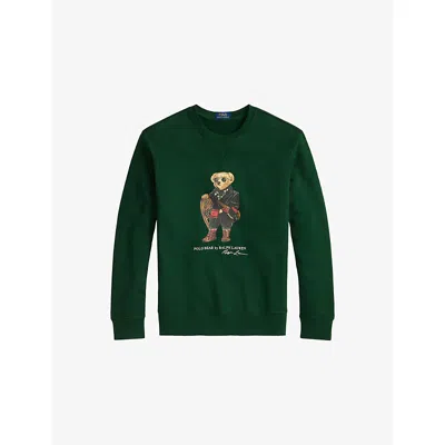 Polo Ralph Lauren Mens Fa25 Moss Holiday Bear Crewneck Bear-print Cotton-blend Sweatshirt In Green