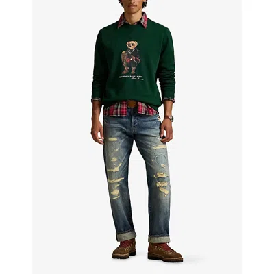 Polo Ralph Lauren Mens Fa25 Moss Holiday Bear Crewneck Bear-print Cotton-blend Sweatshirt In Green