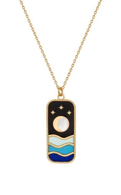 L'atelier Nawbar Yellow Gold And Diamond Cosmic Love The Summer Night Necklace In Black