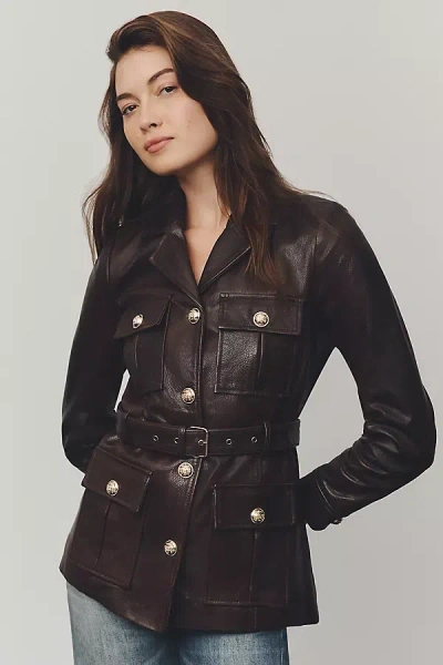 Walter Baker Joan Leather Belted Jacket In Brown