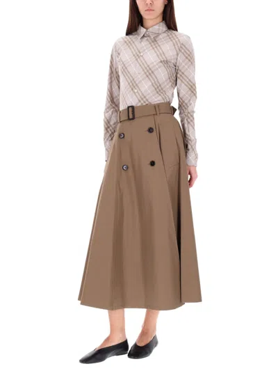 Burberry Women Beige Shirt With Pointed Collar And All-over Check Motif In Cotton Woman In Gray