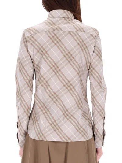 Burberry Women Beige Shirt With Pointed Collar And All-over Check Motif In Cotton Woman In Gray