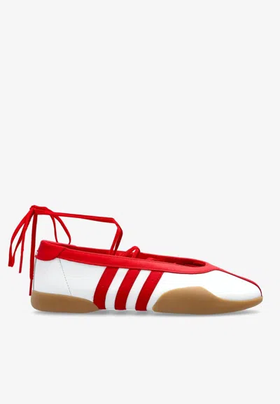 Adidas Originals Taekwondo Mei Leather Ballerina Shoes Contrast Trim In Red