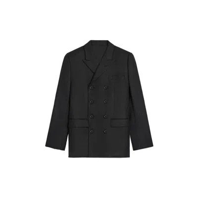 Celine Slim-fit Double-breasted Pinstriped Brushed Wool-twill Suit Jacket In Gray