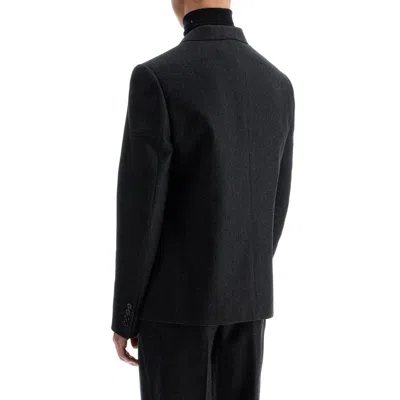 Celine Slim-fit Double-breasted Pinstriped Brushed Wool-twill Suit Jacket In Gray
