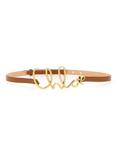 Chloé Logo Leather Belt In Brown