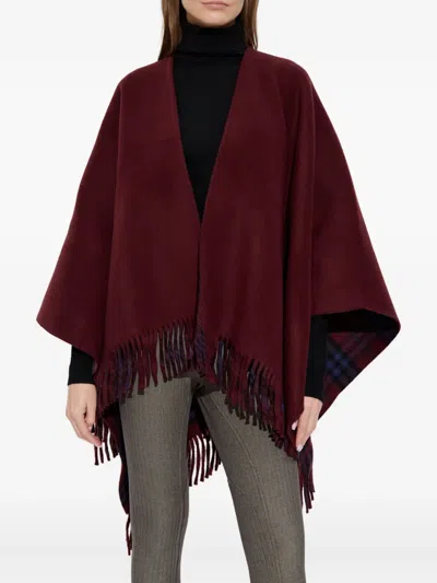 Burberry Reversible Fringed Cape In Red