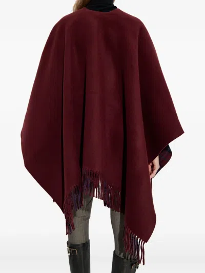 Burberry Reversible Fringed Cape In Red