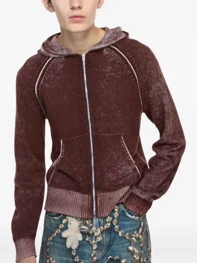 Acne Studios Zip Hoodie In Burgundy