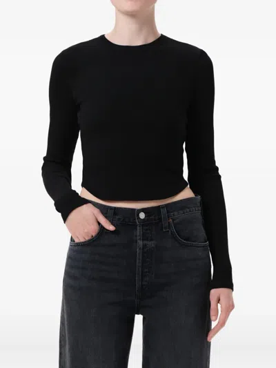 Agolde Neema Long-sleeve Ribbed T-shirt In Black