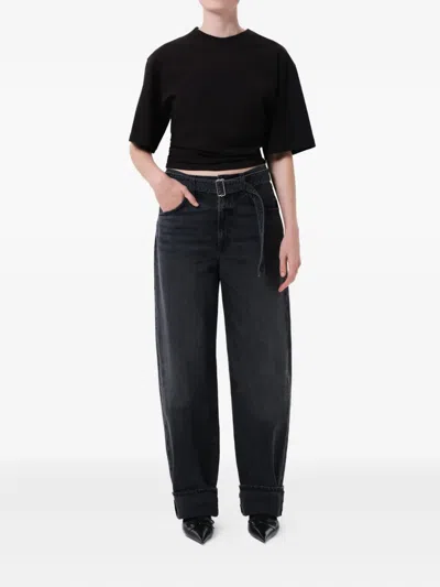 Agolde Neema Long-sleeve Ribbed T-shirt In Black