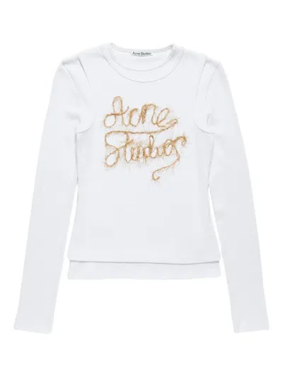 Acne Studios Elga Tinsel Logo Rib Long Sleeve Layered T-shirt In White