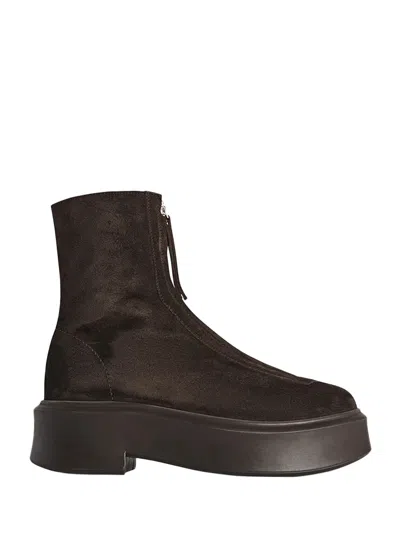 The Row Platform Sole Round Toe Ankle Boots In Dark Brown