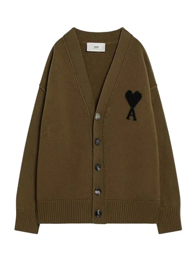 Ami Alexandre Mattiussi Ami Paris  Ami De Coeur Bronze Cardigan In Brown