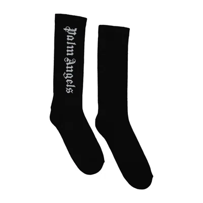Palm Angels Black Vertical Logo Cotton-blend Socks In Multi
