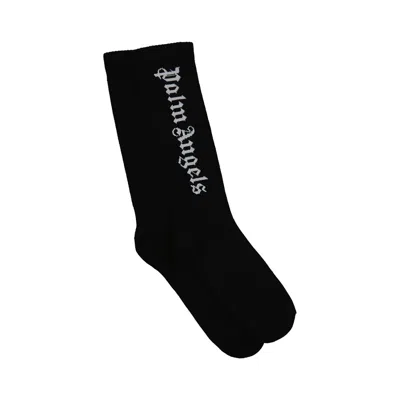 Palm Angels Black Vertical Logo Cotton-blend Socks In Multi