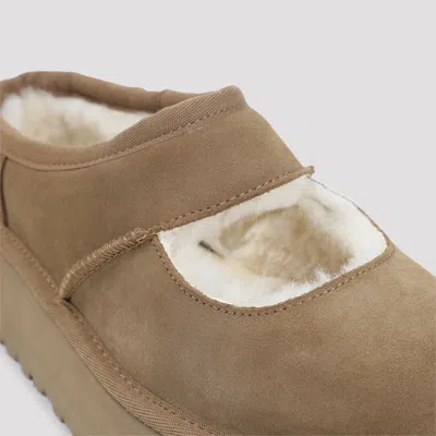 Ugg Suede Slippers With Plush Mutton Lining In Brown