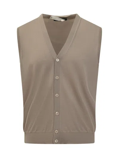 Filippo De Laurentiis Beige Wool Vest With Buttons In Brown