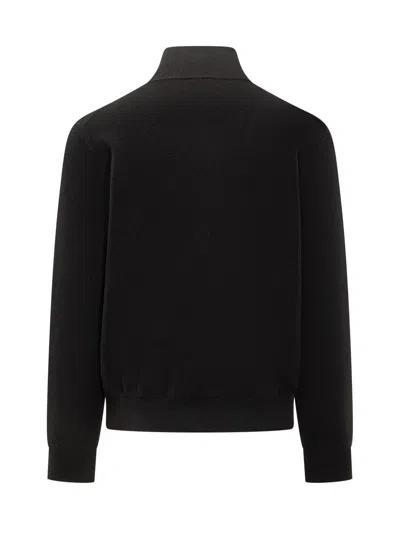 Filippo De Laurentiis Black Wool Cardigan With Pockets And High Collar In Black
