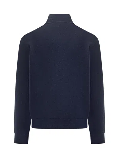 Filippo De Laurentiis Blue Wool Cardigan With Pockets And High Collar In Blue