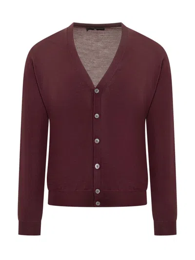 Filippo De Laurentiis Bordeaux Wool Cardigan In Red