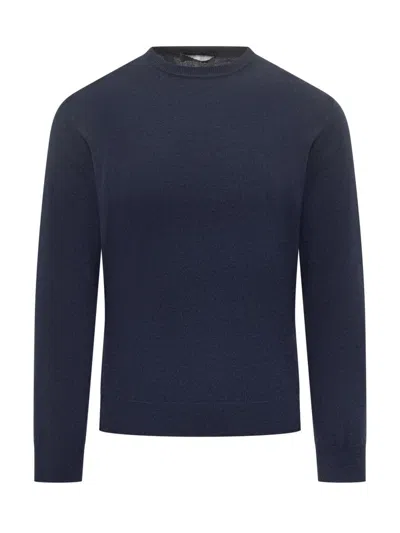 Filippo De Laurentiis Dark Blue Wool Crew Neck Sweater In Blue
