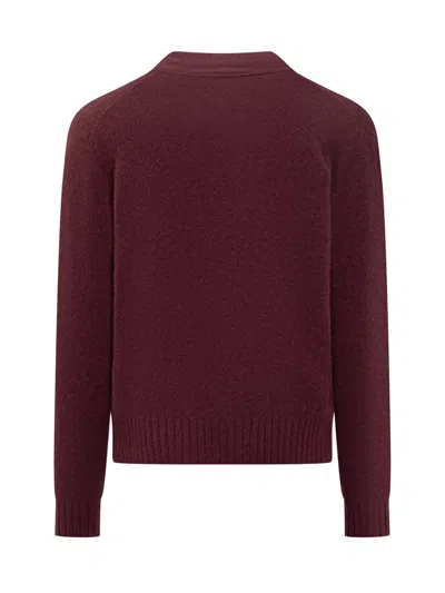 Filippo De Laurentiis Bordeaux Wool Cardigan With Pockets In Burgundy