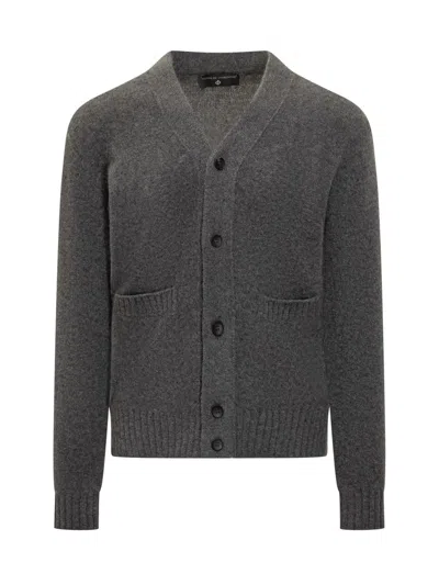 Filippo De Laurentiis Grey Wool Cardigan With Pockets In Gray