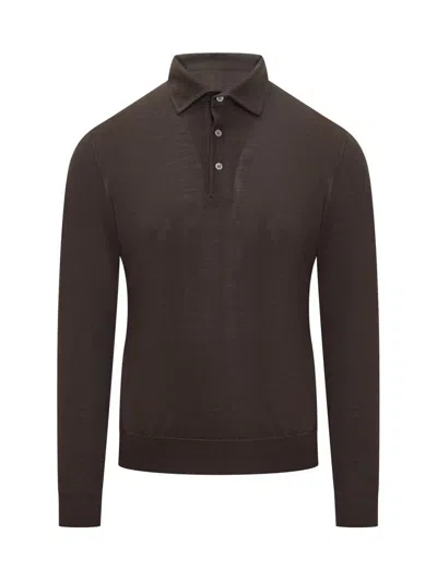 Filippo De Laurentiis Button Long-sleeve Polo Shirt In Brown