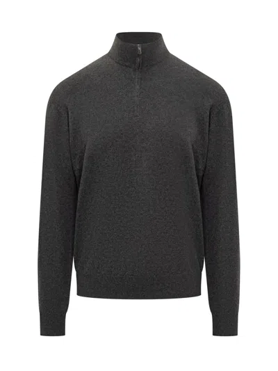 Filippo De Laurentiis Wool Sweater With Grey Half Zip In Gray