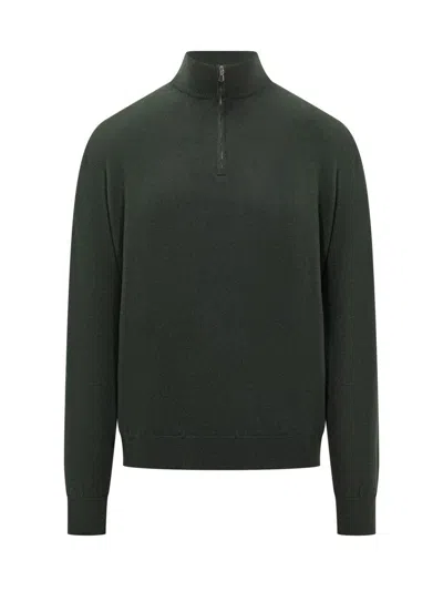 Filippo De Laurentiis Wool Sweater With Half Zip Green In Green