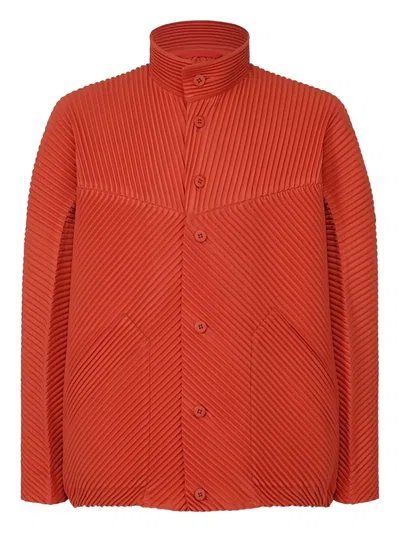 Issey Miyake Plissé Buttoned Jacket In Red
