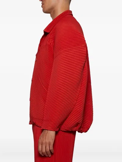 Issey Miyake Plissé Buttoned Jacket In Red