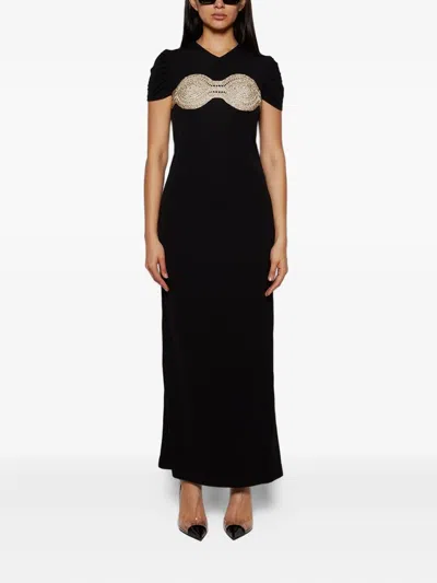 Christopher Esber Crystal Crochet Bra Tee Dress In Black