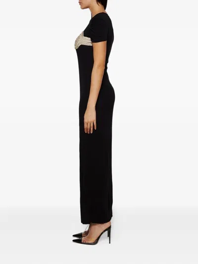 Christopher Esber Crystal Crochet Bra Tee Dress In Black