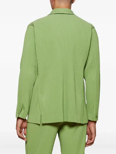 Issey Miyake Pleated Double-breasted Jacket In Green
