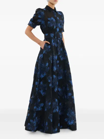 Rebecca Vallance Alexandra Floral-jacquard Woven Maxi Dress In Blue