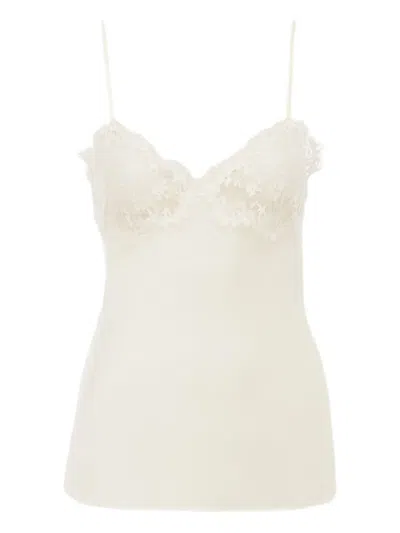Chloé Women Ivory Washed Silk Satin And Lace Camisole Top In White