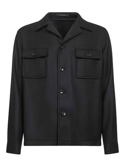 Tagliatore Black Virgin Wool Twill Gbarrow Overshirt In Black