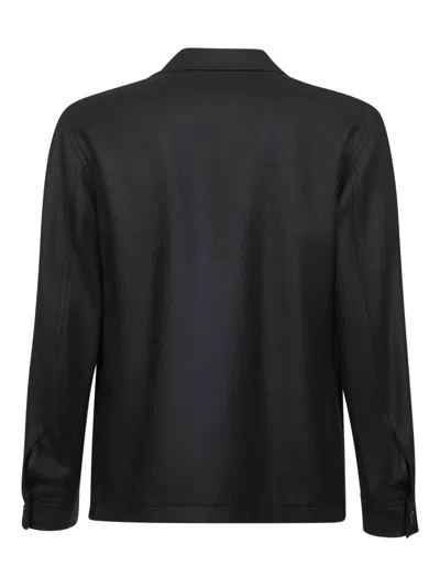 Tagliatore Black Virgin Wool Twill Gbarrow Overshirt In Black