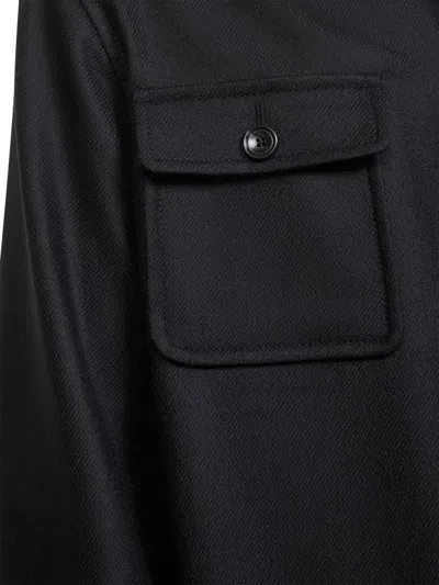 Tagliatore Black Virgin Wool Twill Gbarrow Overshirt In Black