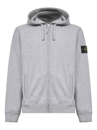 Stone Island Brushed Organic Cotton Fleece Garment Dyed Hoodie Sweater Clothing In Gray