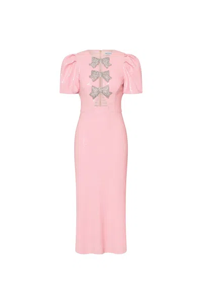 Rebecca Vallance Womens Light Pink Lydia Diamante-bow Sequin-embellished Midi Dress