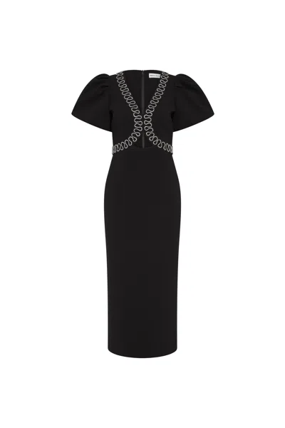 Rebecca Vallance Nyx Crystal-embellished Cutout Crepe Midi Dress In Black