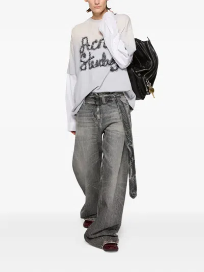 Acne Studios Womens Washed Black Belted Wide-leg Denim Jeans In Multi