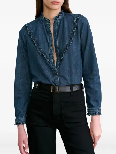 Nili Lotan Marcela Ruffled-collar Shirt In Blue